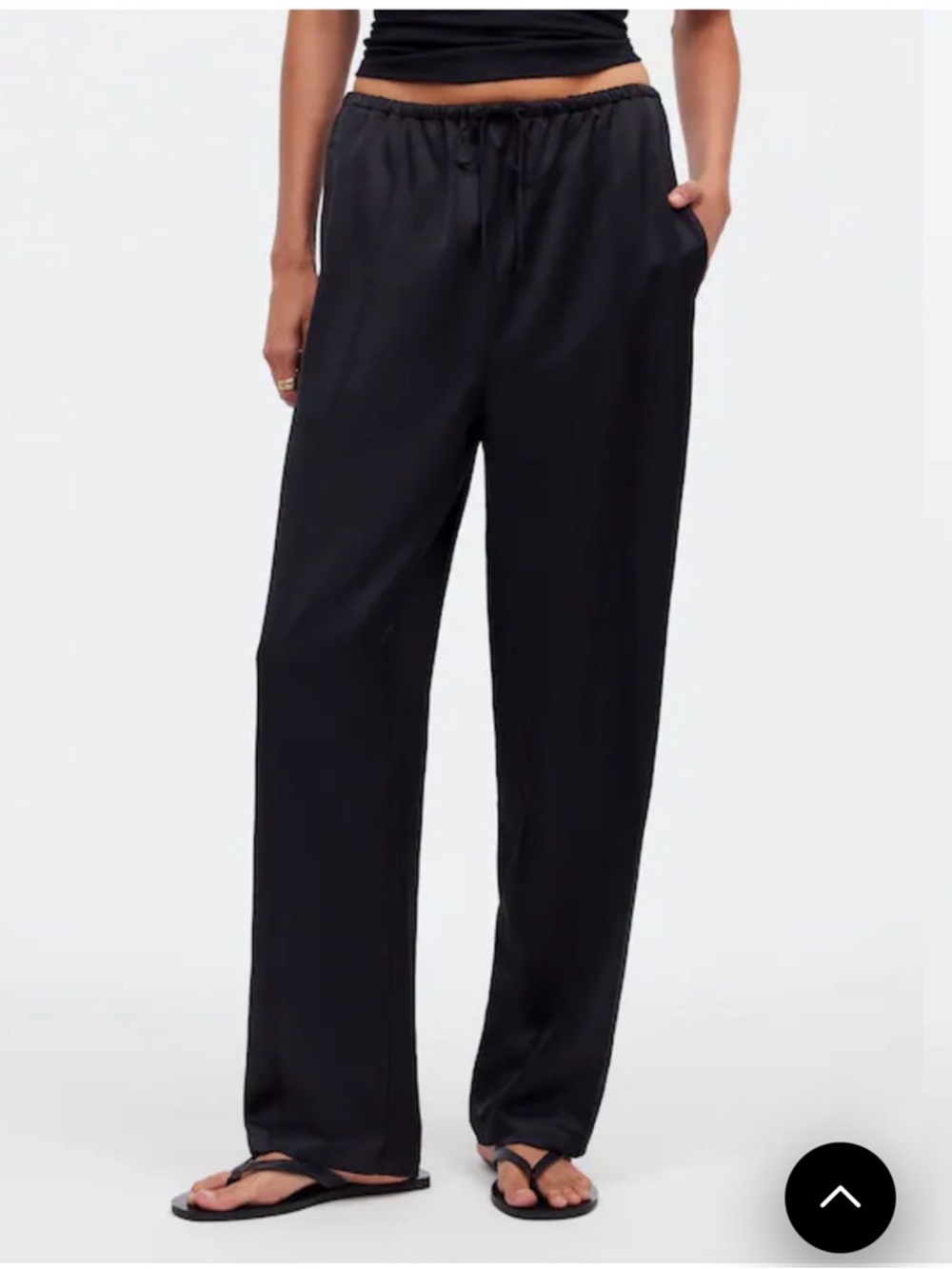 Madewell Black Satin Wide-Leg Pull-On Pants Pintuck - Picture 2 of 4